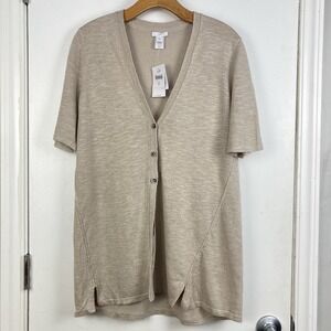 J.Jill NWT Flax Linen Blend Short Sleeve Knit Cardigan Shirt Oatmeal Tan sz M